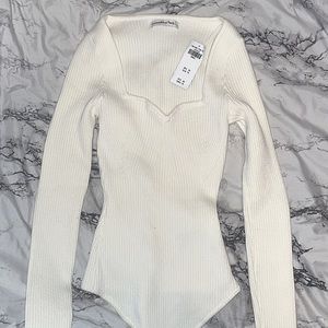 Off-White Long-Sleeve Sweetheart Sweater Bodysuit